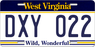 WV license plate DXY022