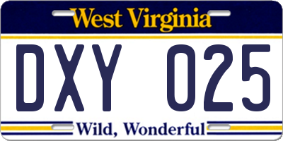WV license plate DXY025