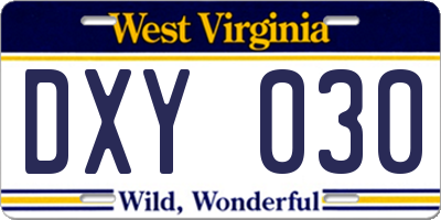WV license plate DXY030