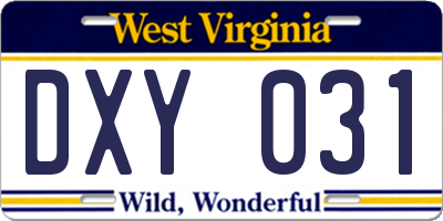 WV license plate DXY031