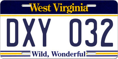 WV license plate DXY032