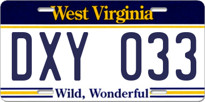 WV license plate DXY033