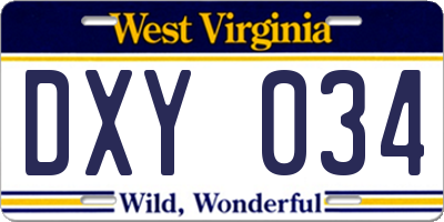 WV license plate DXY034