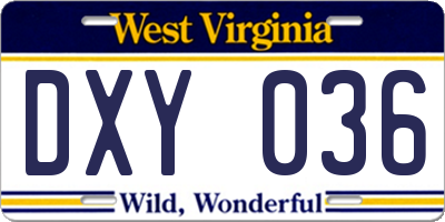 WV license plate DXY036