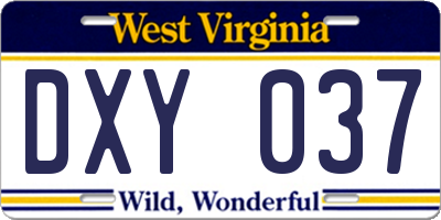 WV license plate DXY037