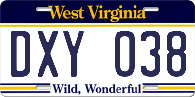 WV license plate DXY038