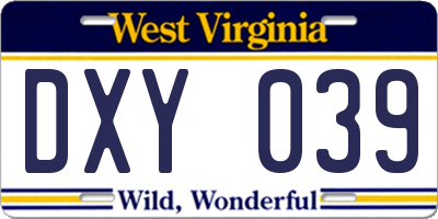 WV license plate DXY039