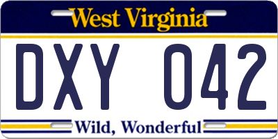 WV license plate DXY042