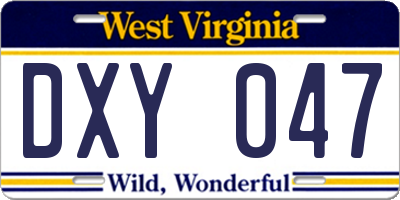 WV license plate DXY047