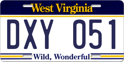 WV license plate DXY051