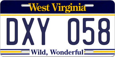 WV license plate DXY058