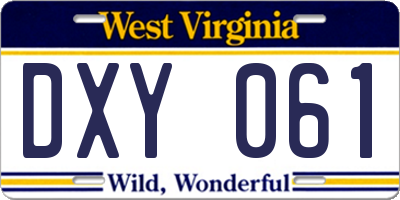 WV license plate DXY061