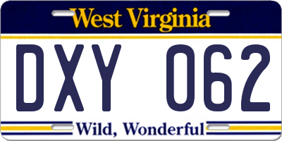 WV license plate DXY062