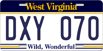 WV license plate DXY070