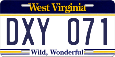 WV license plate DXY071