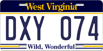 WV license plate DXY074
