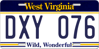 WV license plate DXY076