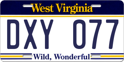 WV license plate DXY077