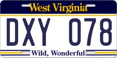 WV license plate DXY078