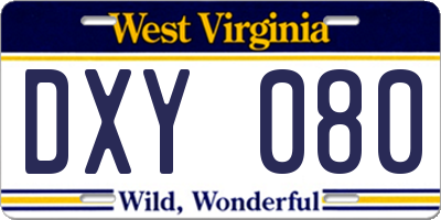 WV license plate DXY080