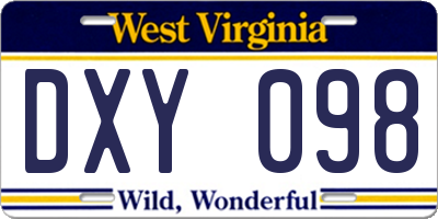 WV license plate DXY098