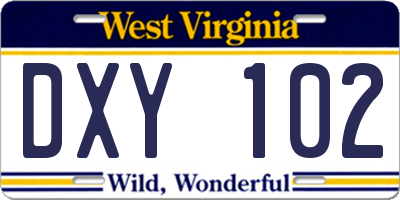 WV license plate DXY102