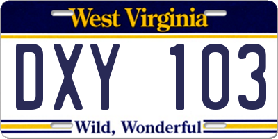 WV license plate DXY103
