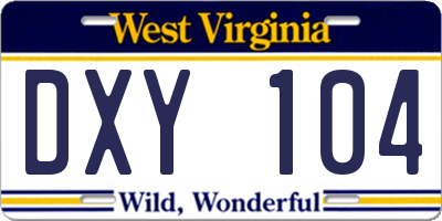 WV license plate DXY104
