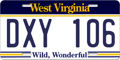 WV license plate DXY106