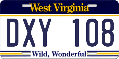 WV license plate DXY108