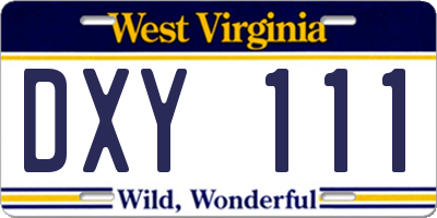 WV license plate DXY111