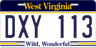 WV license plate DXY113