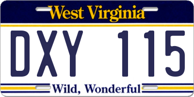 WV license plate DXY115