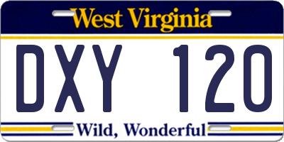 WV license plate DXY120