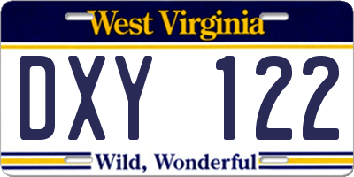 WV license plate DXY122