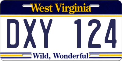 WV license plate DXY124