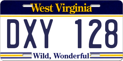 WV license plate DXY128
