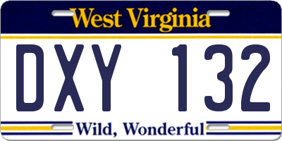 WV license plate DXY132