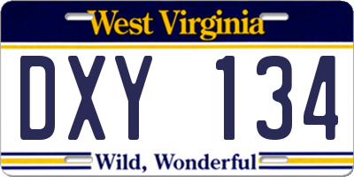 WV license plate DXY134