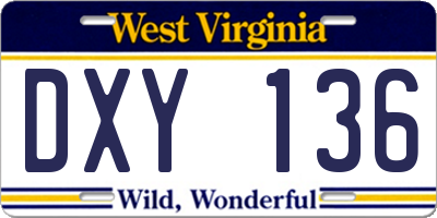 WV license plate DXY136