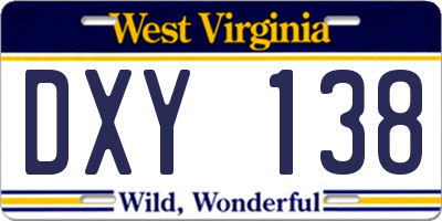 WV license plate DXY138