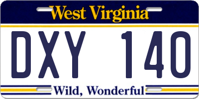 WV license plate DXY140