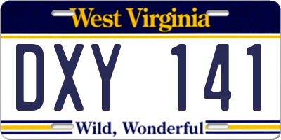 WV license plate DXY141