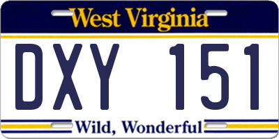 WV license plate DXY151