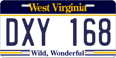WV license plate DXY168