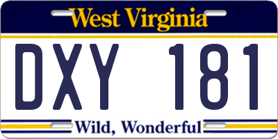 WV license plate DXY181