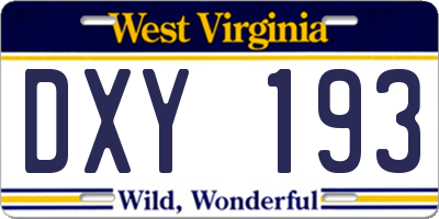 WV license plate DXY193