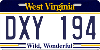 WV license plate DXY194