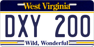 WV license plate DXY200
