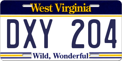WV license plate DXY204